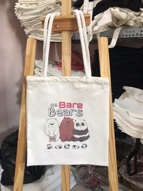 Túi vải bố tote canvas 3 chú gấu We Bare Bears không dệt xách và đeo vai