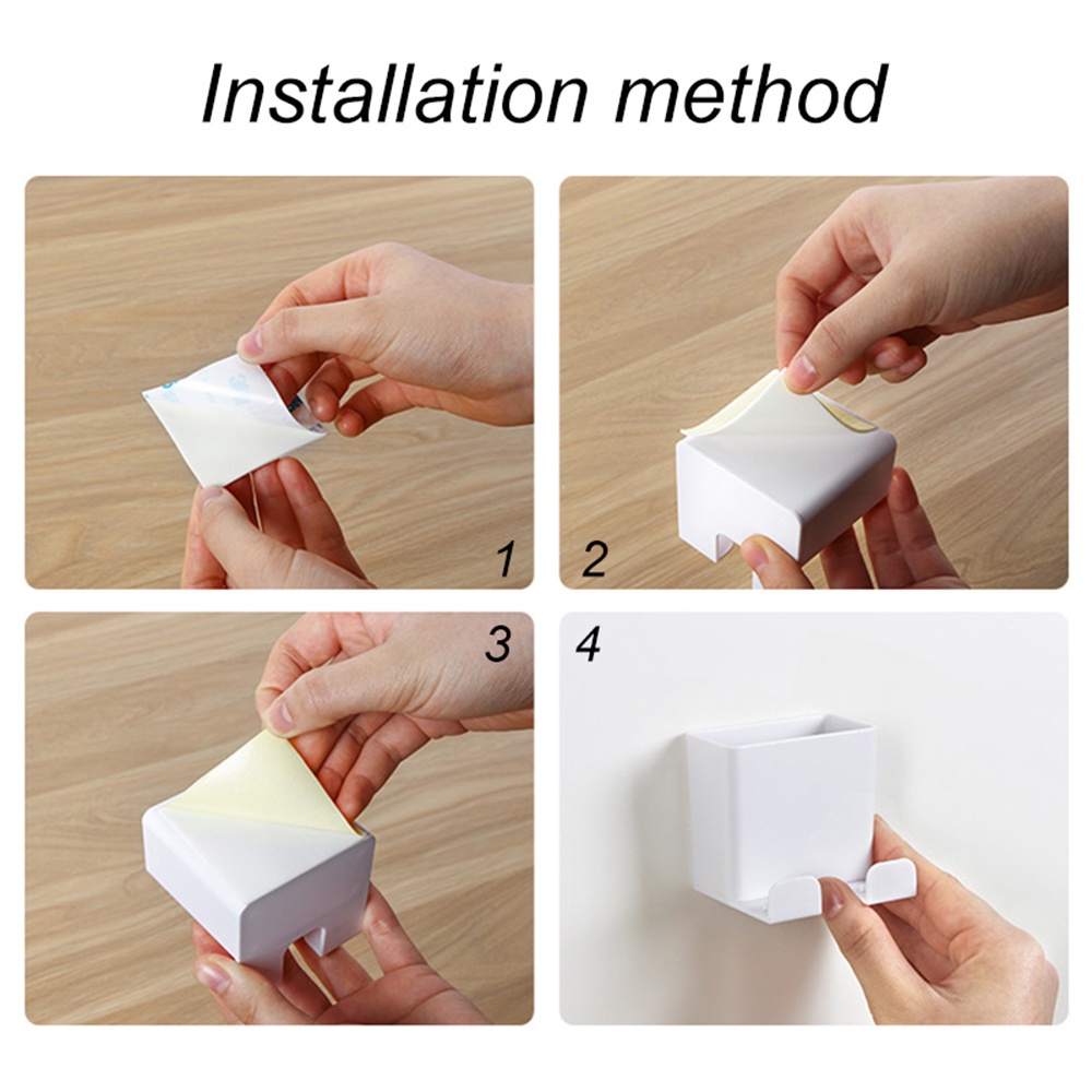 Kệ dán tường đựng đồ dùng/ điều khiển từ xa có móc treo dây sạc tiện dụng