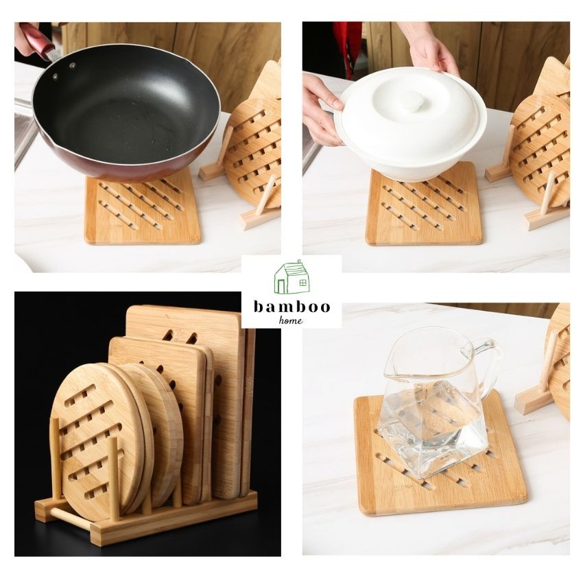 Miếng lót nồi gỗ tre THE BAMBOO cách nhiệt hình tròn loại dày size 15cmxH1cm | BigBuy360 - bigbuy360.vn