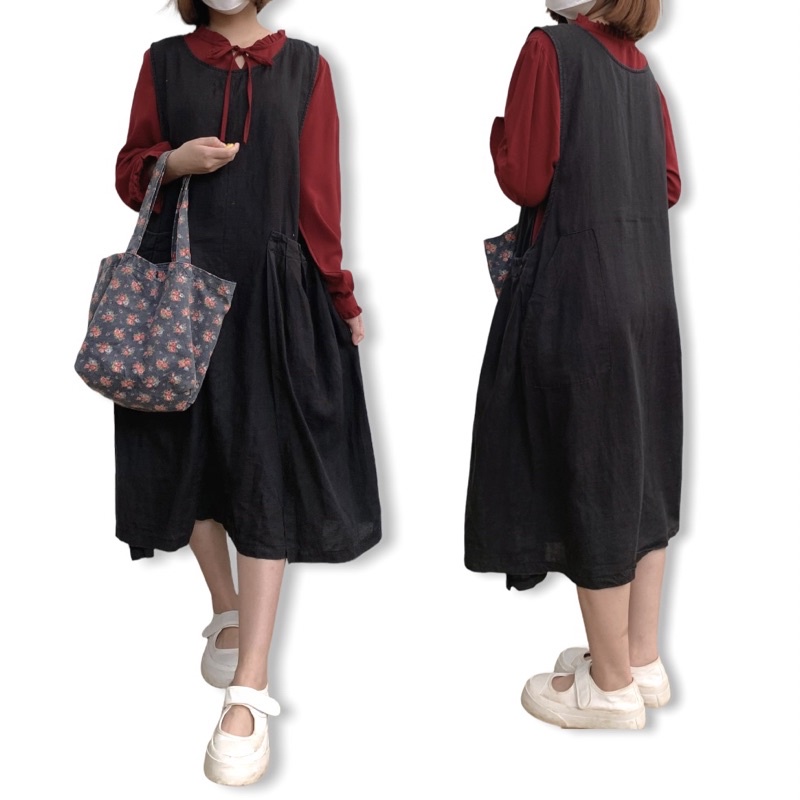 Yếm 2hand Linen đen + Sơmi von dáng vin