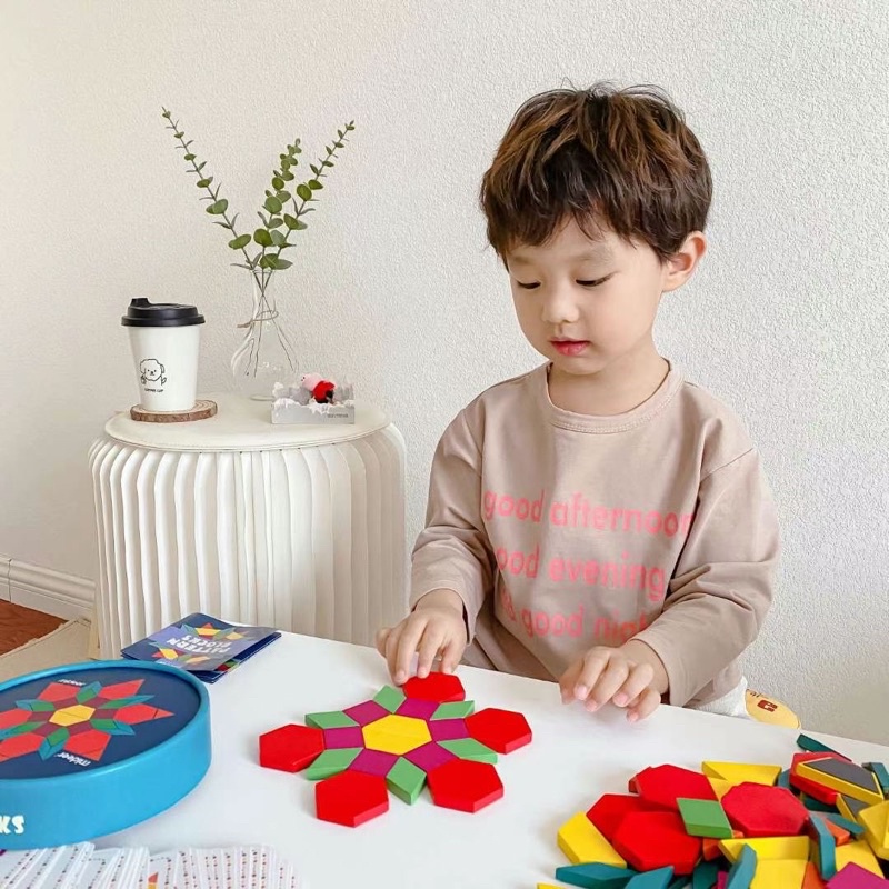 Bộ Đồ Chơi Lắp Ghép Pattern Blocks , Đồ chơi trí tuệ dành cho bé từ 2,3,4,5,6,7 Tuổi