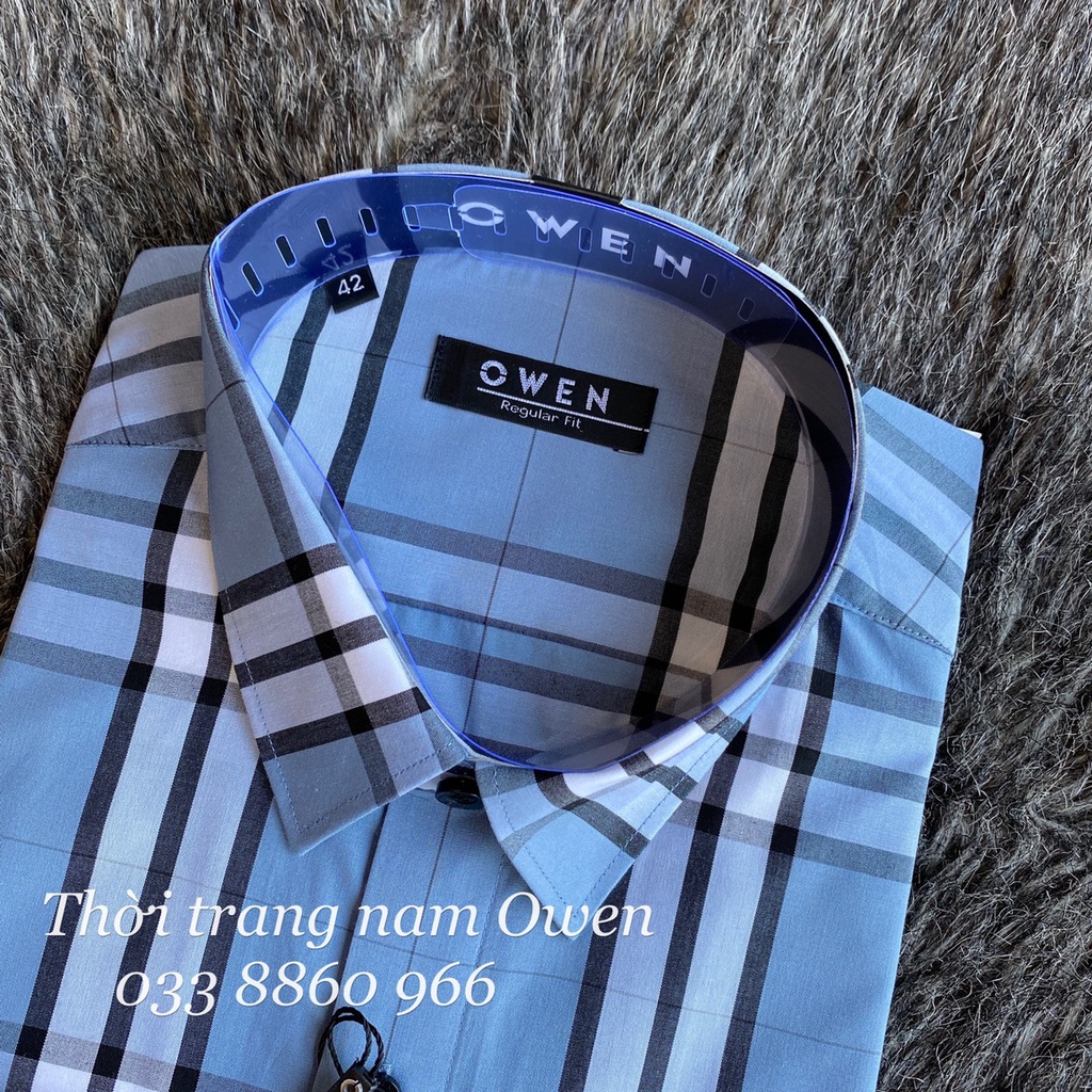 OWEN - Áo sơ mi dài tay Owen regular fit chất sợi tre kẻ ca rô xanh - Áo sơ mi nam dài tay kẻ ca rô