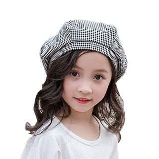Mũ beret kẻ sọc ca rô thời trang xuân thu retro cho bé gái