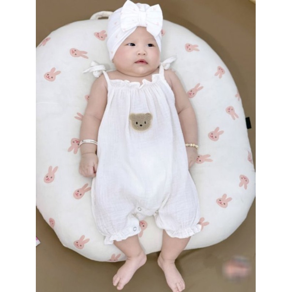Body hai day cho bé trai bé gái dáng đùi thêu gấu chất vải xô muslin cho bé 5-13kg Chíp Chíp Shop