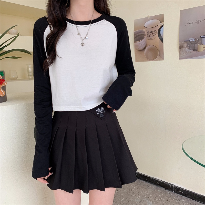 【ZHELIHANGFEI】Áo Thun Dài Tay Lưng Cao Ôm Dáng Xinh Xắn Dành Cho Nữ