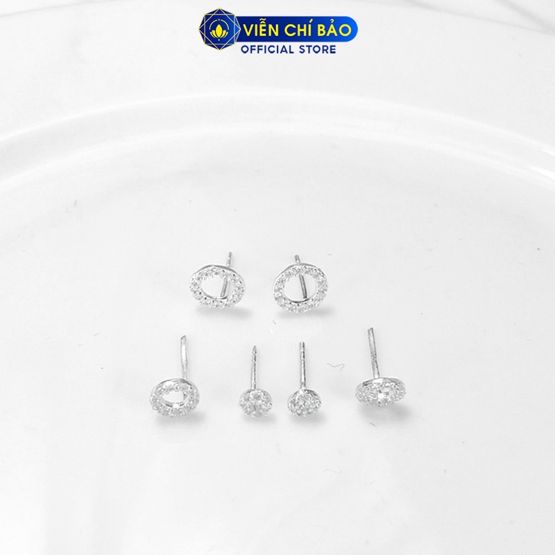 Bông tai bạc nữ Round đính đá chất liệu bạc 925 thời trang phụ kiện trang sức nữ Viễn Chí Bảo B400479H