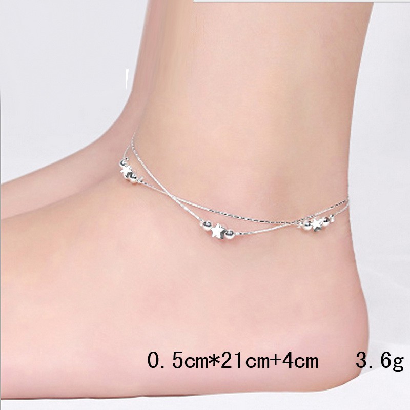 Lắc chân nữ bạc 925 dây đôi hình sao và bi xinh xắn sale giá rẻ | BigBuy360 - bigbuy360.vn