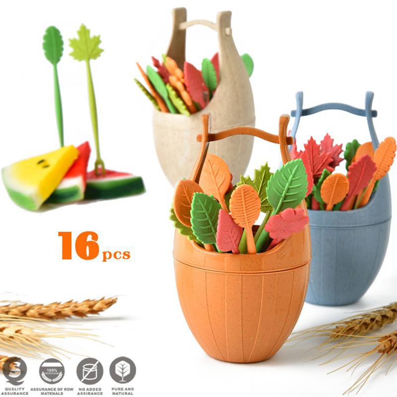 Set nĩa trái cây hình lá cây bằng chất liệu tử hủy sinh học