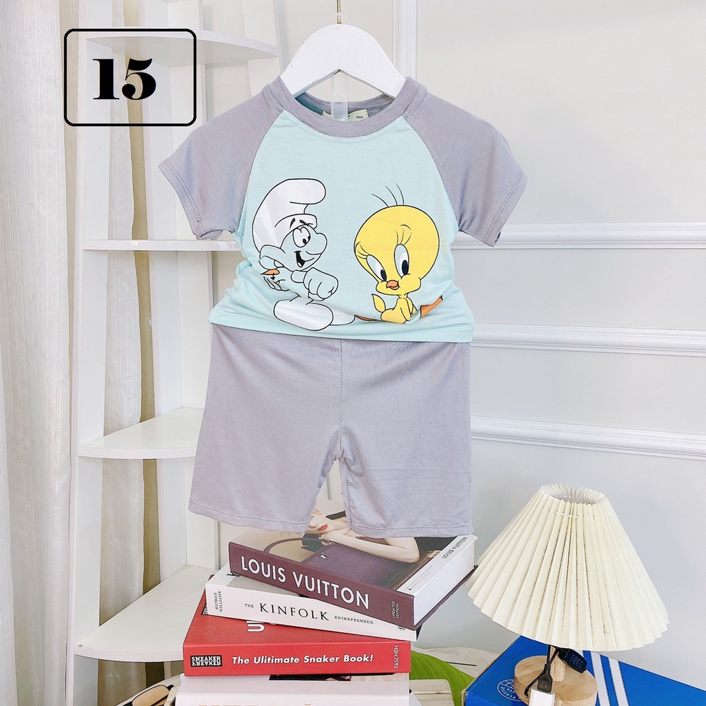 Bộ dài tay mịn mát lạnh minky mom mịn mát in hoạt hình cho bé trai , gái size 8-30kg M15