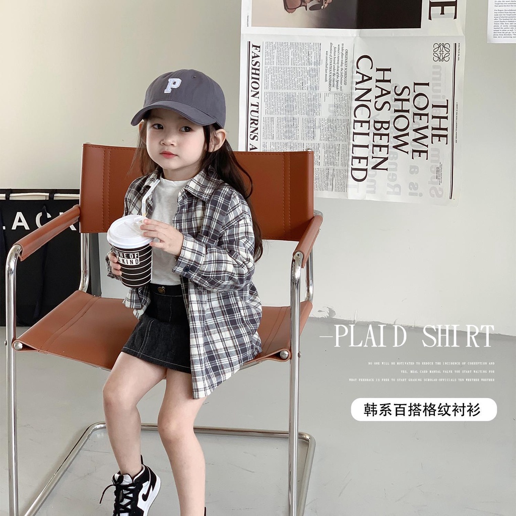 [Hàng Có Sẵn Bán Chạy] Áo Sơ Mi Cotton Tay Dài Kẻ Sọc Thời Trang Xuân Thu Phong Cách Hàn Quốc Dễ Phối Đồ Cho Bé Gái