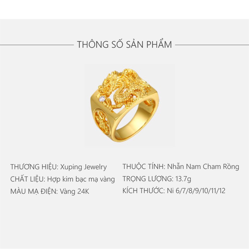 Nhẫn Nam Chạm Rồng Mạ Vàng 24K, Phong Cách Retro Sang Trọng Cổ Điển - XPN05(N)