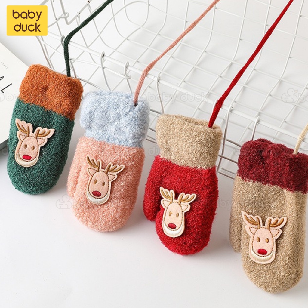Găng tay len xù cực ấm hoạ tiết noel cho bé 2-5 tuổi, bao tay trẻ em