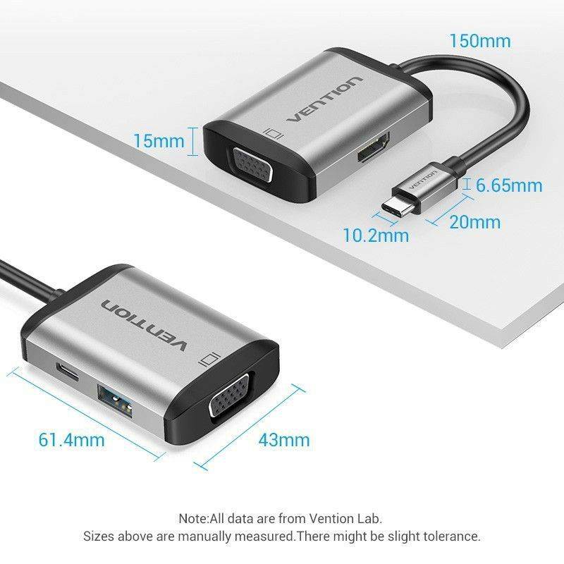 Bộ cáp chuyển đổi Hub 4 in 1 RavPower Vention Aukey USB Type C to sang HDMI USB3.0 VGA cho Samsung Dex Laptop Macbook