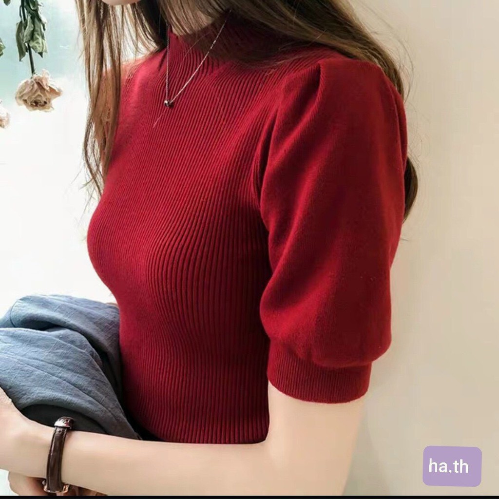 Áo len cổ 3 phân tay bồng hàng quảng châu cao cấp