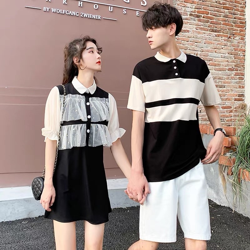 Đồ đôi nam nữ, couple, douple gồm áo nam váy nữ dáng xuông