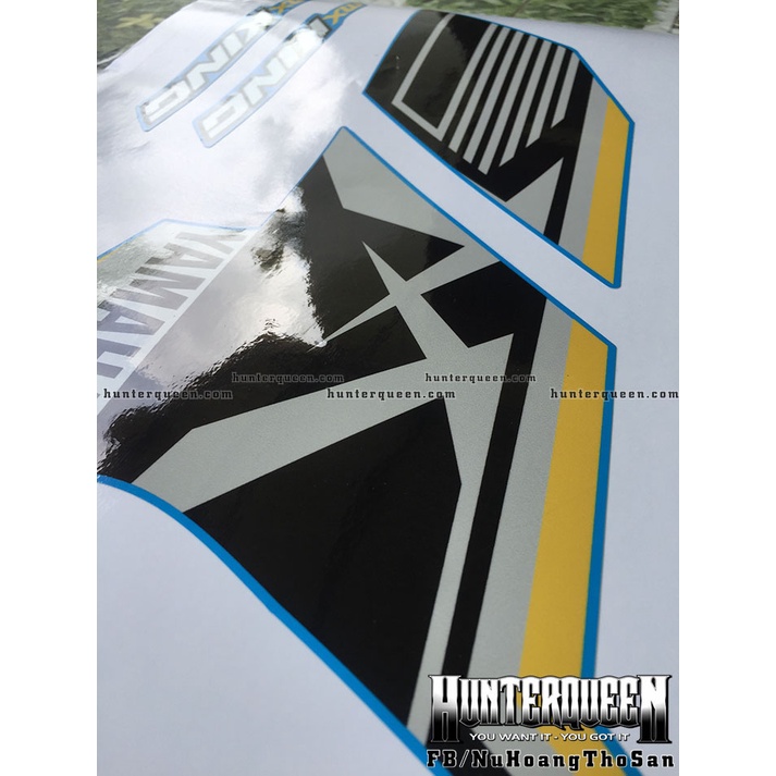 Tem rời dán xe Exciter 150 màu xanh, phối màu bạc đen vàng. Decal cao cấp không bay màu