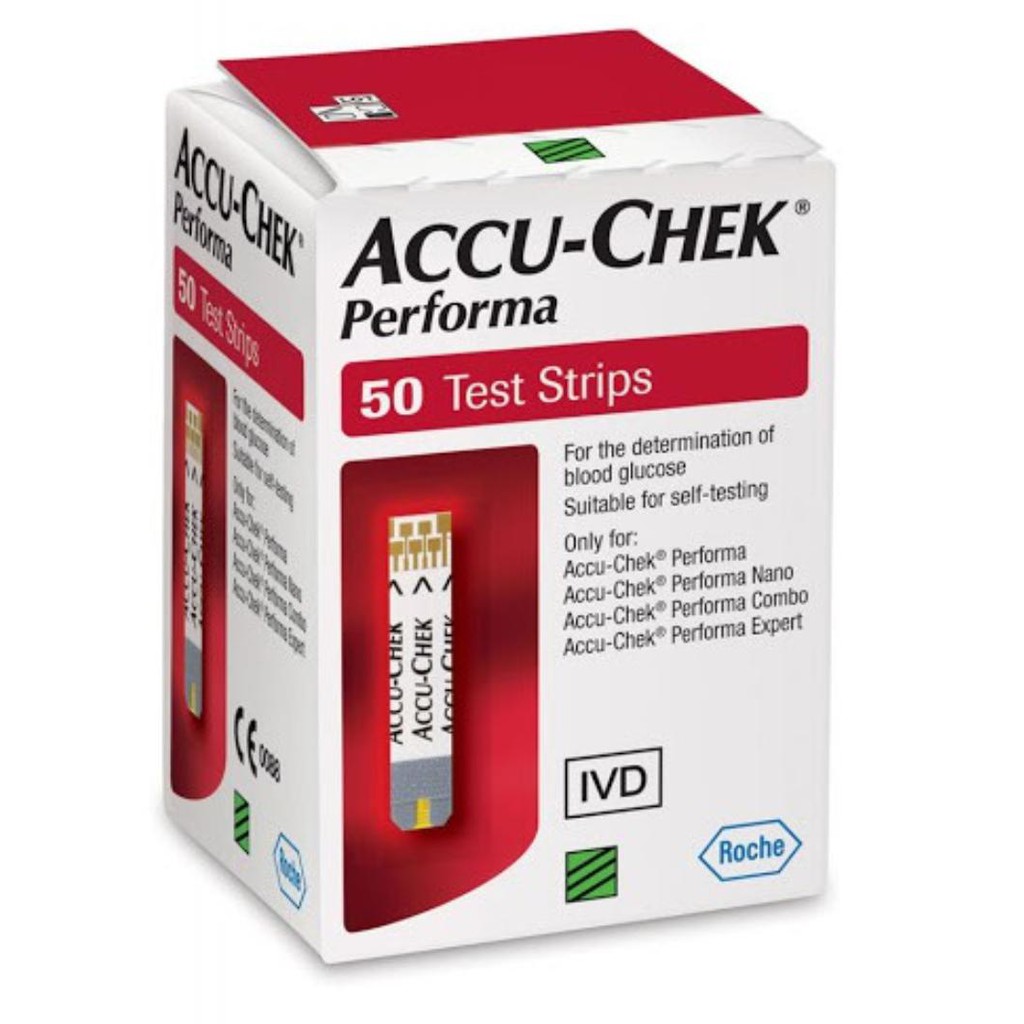 Hộp 25/50 Que thử đường huyết tiều đường Accuchek Performa của hãng Roche/Đức