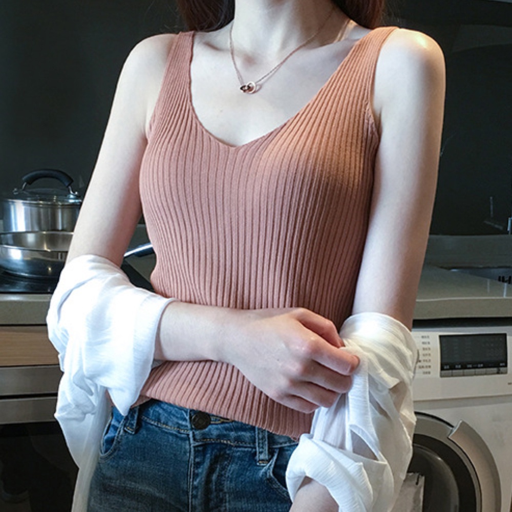 Áo tank top mỏng cổ chữ V kẻ sọc dọc thoáng khí phong cách Hàn Quốc thời trang mùa hè cho nữ