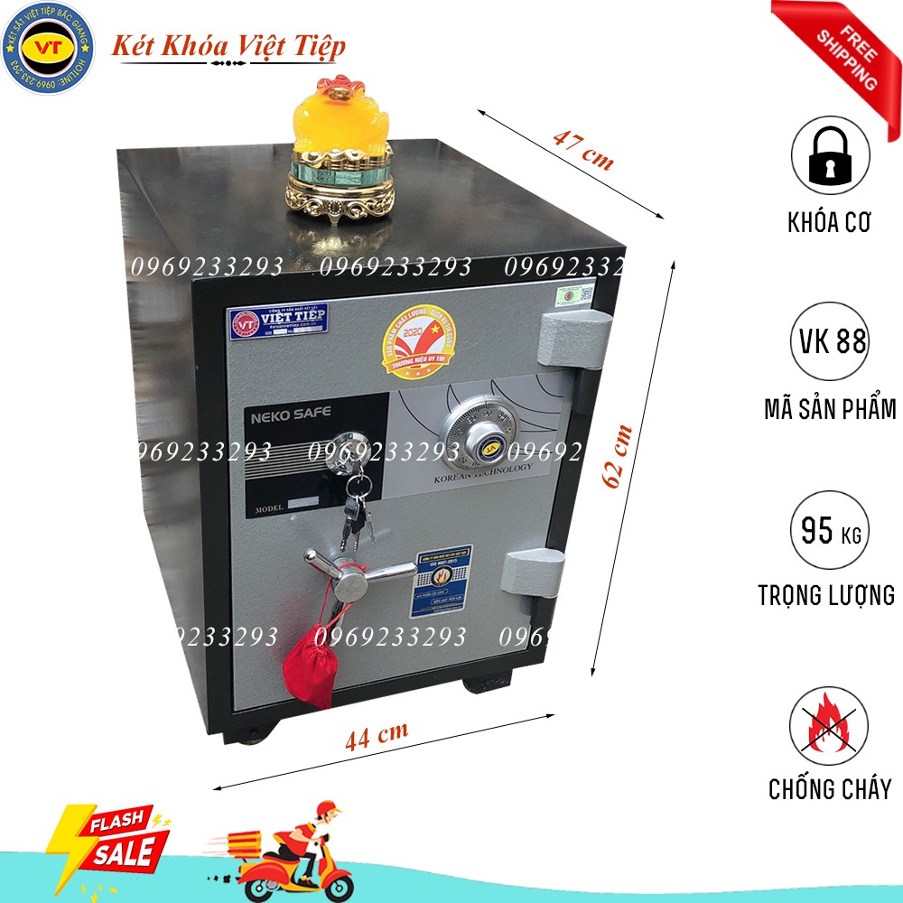 Két Khóa Cơ VK88, Đen Ghi, Việt Tiệp, Nặng 95kg, Chống Trộm, Chống Cháy, An Toàn, Tiện Dụng, Bảo Mật, Chính Hãng