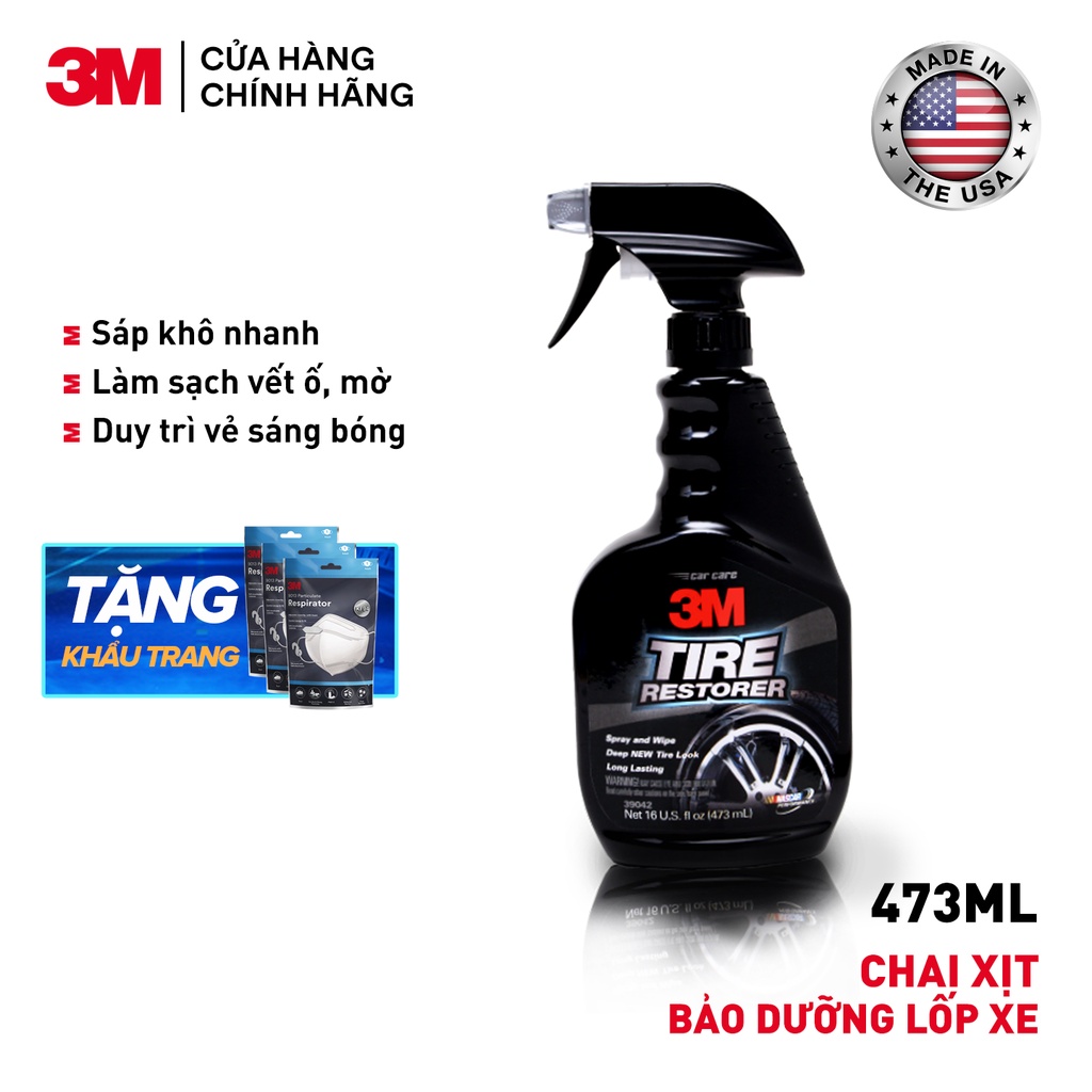 Chai Xịt Bảo Dưỡng Và Phủ Bóng Lốp Xe 3M Tyre Restorer 39042 437ml - Tặng khẩu trang