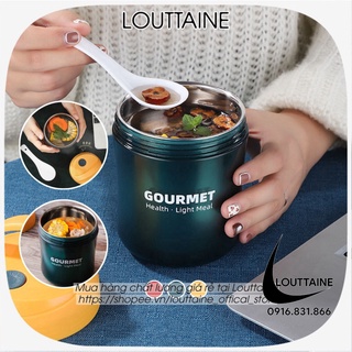 Bình ủ cháo cho bé GOURMET inox, 2 lớp, dung tích 500ml kèm muỗng, Hộp đựng thức ăn đựng cơm văn phòng tiện lợi