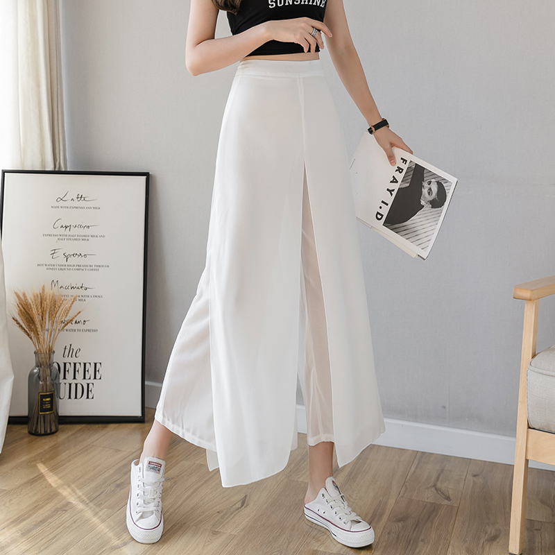 Quần dài chín tấc ống rộng vải voan thời trang mùa hè hàng mới dành cho bạn nữ Thắt lưng căng