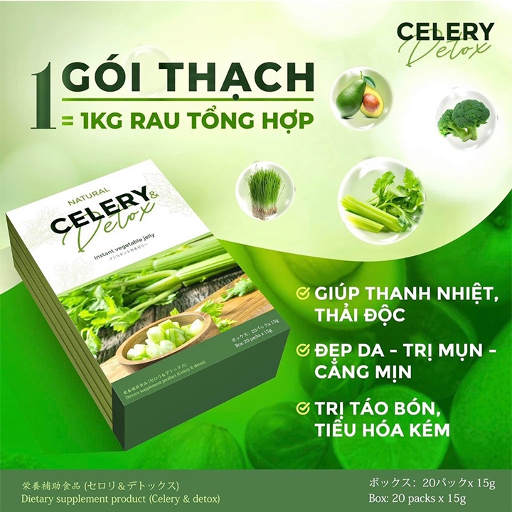 Thạch Cần Tây Celery Detox Jelly, Thạch Trái Cây Bibico Nhật Bản Giúp Thanh Nhiệt Làm Đẹp Da Hộp 20 Viên