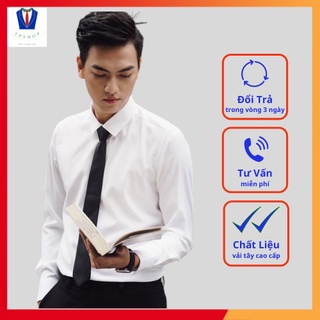 Áo sơ mi nam trắng cotton lụa dài tay công sở