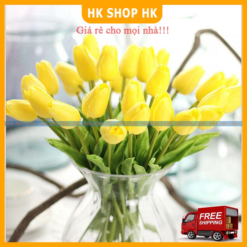 Hoa Giả - Hoa Tulip nhiều màu sắc 33cm trang trí xinh xắn, nhẹ nhàng, phụ kiện decor