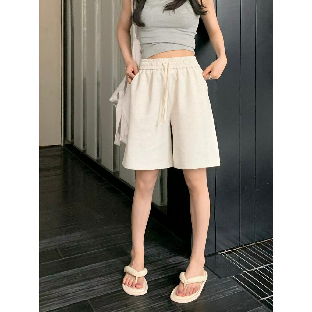 Xiaozhainv Quần Short Thể Thao Lưng Cao Dáng Rộng Phối Dây Rút Với 6 Màu Sắc Chọn Lựa Thời