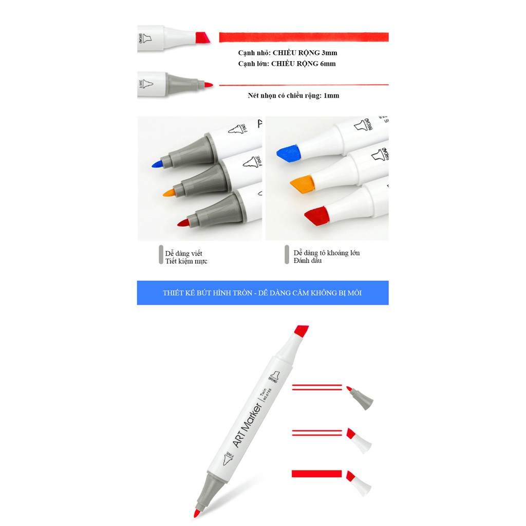 Bút Màu Marker 2 Đầu Cao Cấp Kèm Hộp Đựng Cao Cấp, Bút Lông Màu Marker Họa Cụ Tô Màu Vẽ Tranh TEZYBOOKS