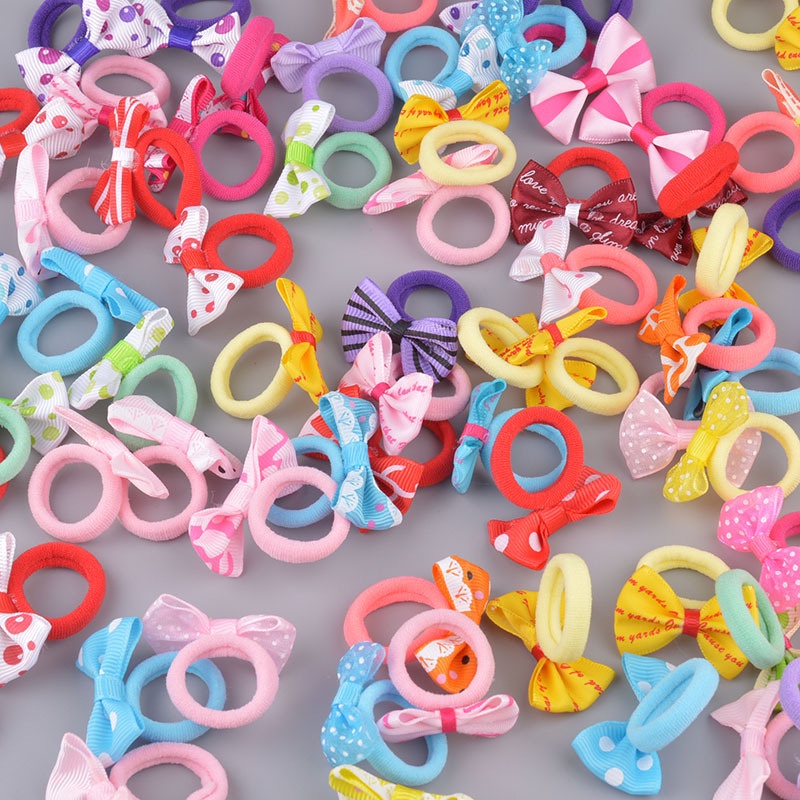 Set 10 Dây Cột Tóc Co Giãn Đính Nơ Thời Trang Cho Bé Gái