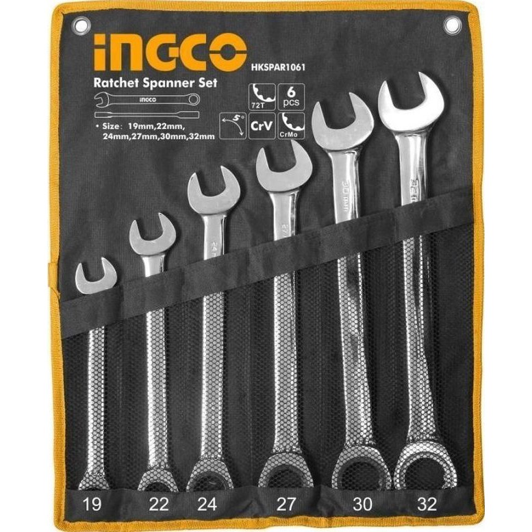 19-32mm Bộ 6 cờ lê vòng miệng tự động INGCO HKSPAR1061