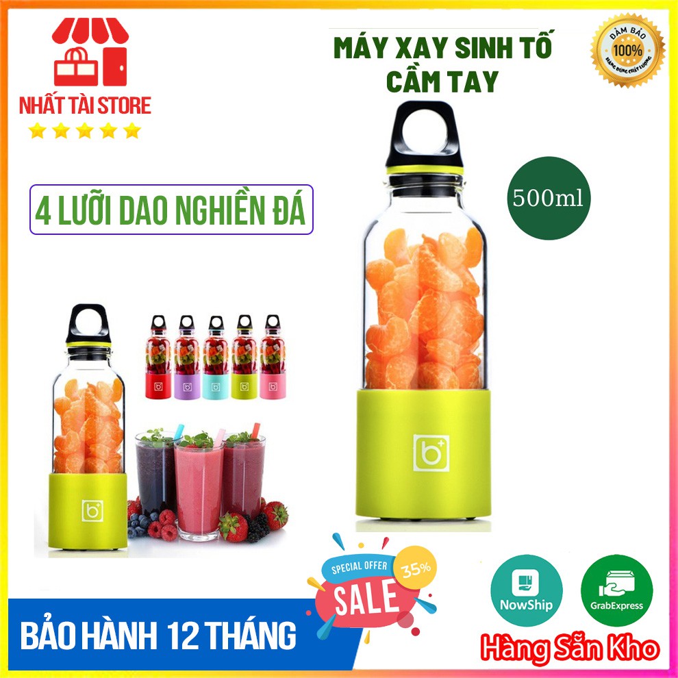 Máy Xay Sinh Tố Mini Cầm Tay Sạc Pin 4 Lưỡi 500Ml, Siêu Tiện Dụng Cho Mùa Hè