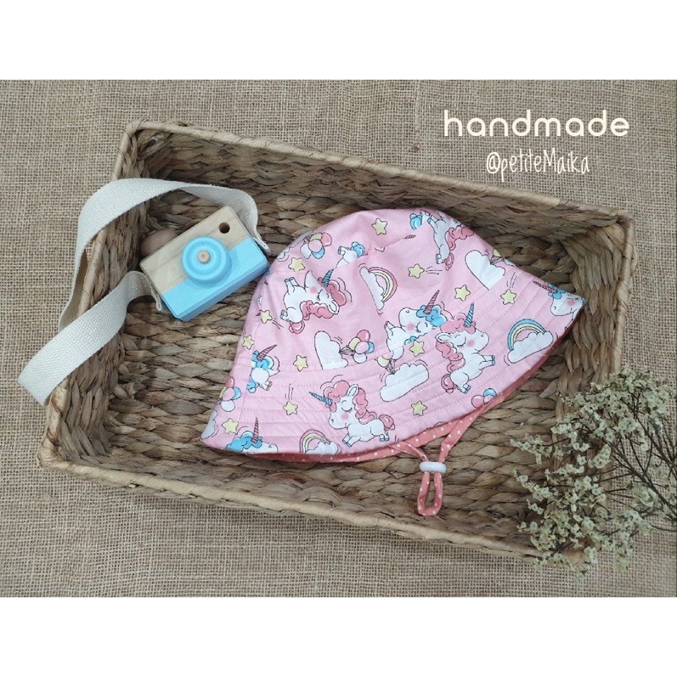 Mũ tai bèo bucket rộng vành, đội 2 mặt, cho bé, hình kỳ lân ngựa pony, ĐỦ SIZE