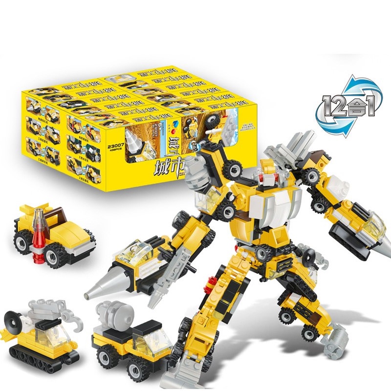 Bộ Xếp Hình LEGO Đội Xe Công Trình Biến Hình Robot 12 Trong 1 Màu Vàng