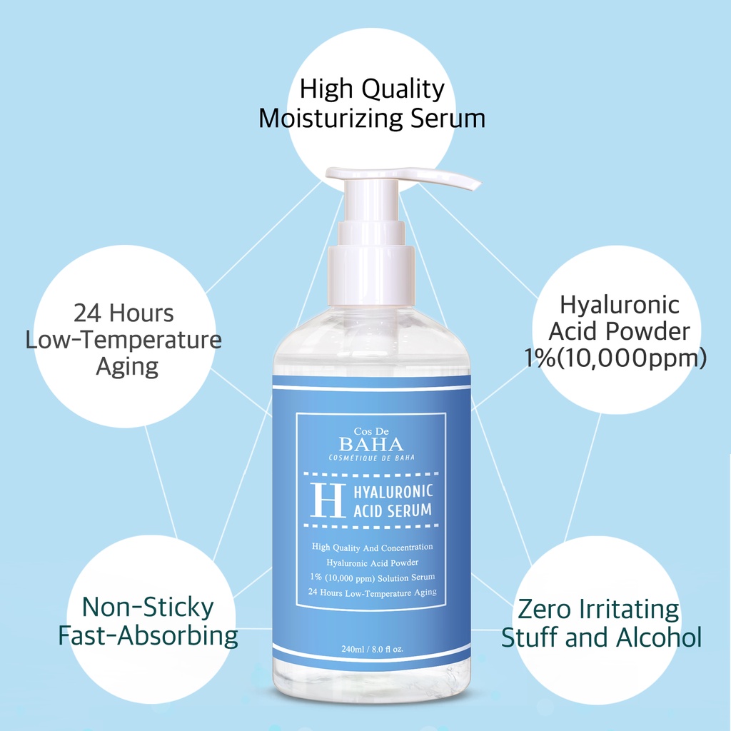 Serum Chứa 1% Hyaluronic Acid Chống Lão Hóa Chống Nếp Nhăn Và Làm Đầy Da Nhạy Cảm Cos De BAHA H240ml
