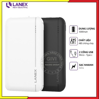 Pin dự phòng lanex lpb-n19 2 cổng usb 2.1a, 5000mah, có đèn led, tương thích nhiều thiết bị