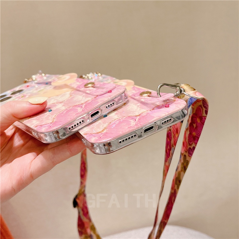 Ốp Điện Thoại Mềm In Hoa Có Dây Đeo Cho OPPO Reno7 Pro 5G Reno7Z Reno6 Pro Reno6Z 5G 4G Reno5 Pro Reno5F Reno7 5G