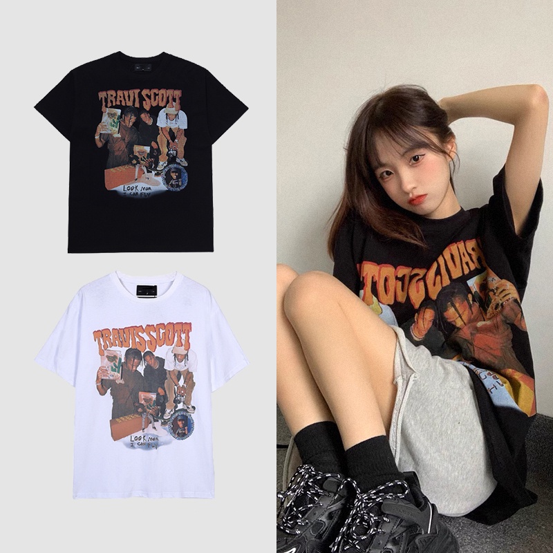 Áo thun tay ngắn dáng rộng in họa tiết chân dung phong cách hip hop thời trang đường phố cá tính