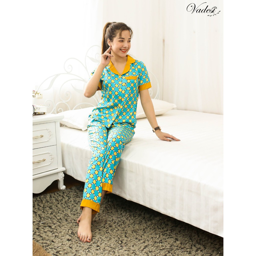 [Chính Hãng] Pijama Lụa Cao Cấp, Đồ Bộ Họa Tiết Trang Nhã, Đồ Ngủ Đẹp, Bộ Mặc Nhà Vadesi - Thời Trang Nữ