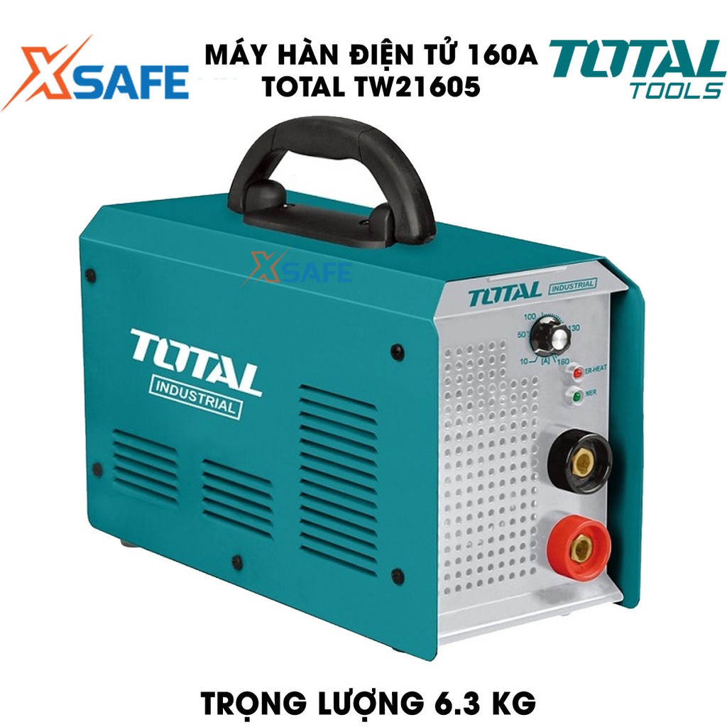 Máy hàn điện tử 160A TOTAL TW21605 Kèm 1 kèm hàn, 1 kèm Max, 1 cây chổi và 1 mặt nạ hàn Máy hàn TOTAL điện thế 65V