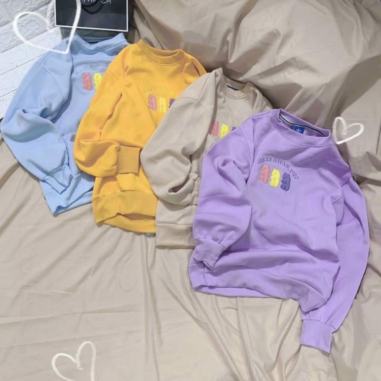 Áo nỉ Unisex nam nữ Áo Thun in hình gấu Áo Sweater dáng rộng nỉ ngoại dày dặn
