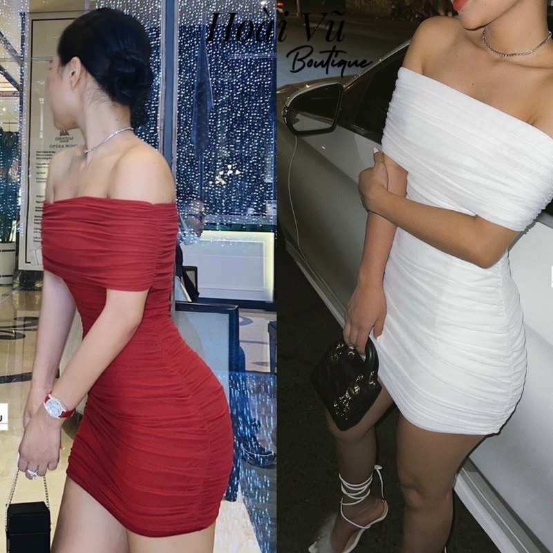 Váy body trơn trễ vai hàng cao cấp loại 1 siêu đẹp kèm ảnh thật