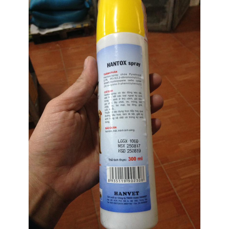 Xịt Ve, Ghẻ, Bọ chét trên Chó Mèo - HANTOX SPRAY (chai 300ml)