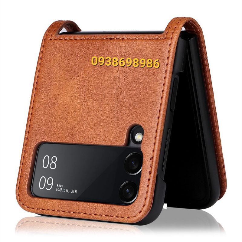 SAMSUNG GALAXY Z FLIP 4 / Z FLIP 3 _ Bao da điện thoại bằng da đựng thẻ chống trầy xước ( mẫu mới)