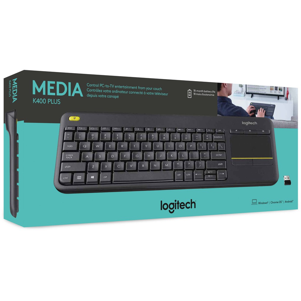 Bàn phím Logitech K400 Plus không dây tích hợp chuột cảm ứng siêu mỏng - Hàng chính hãng - Bảo hành 12 tháng 1 đổi 1