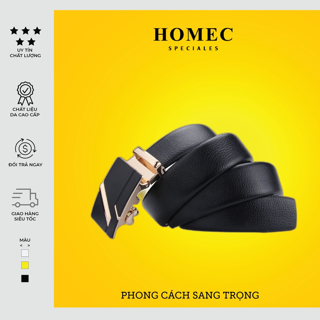 Thắt lưng Nam chất liệu da cao cấp HOMEC 38 khóa tự động kiểu dáng hiện đại - Dây lưng nam cao cấp - HOMEC