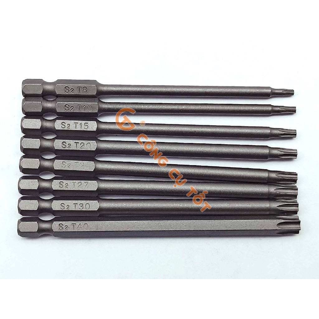 Bộ 8 đầu bắt vít hình sao lỗ 100mm các cỡ T8, T10, T15, T20, T25, T27, T30, T40