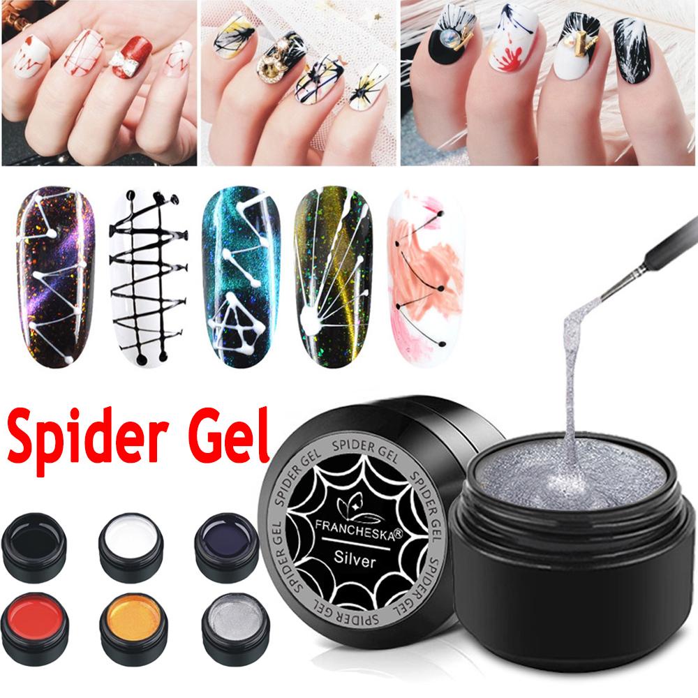[Hàng mới về] 6 Lọ gel trang trí móng tay nghệ thuật hiệu ứng mạng nhện nhiều màu sắc sáng tạo nhanh khô 8ml